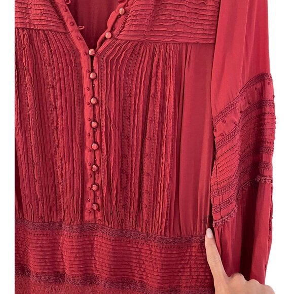 Sea New York Size 4 Red Azzedine Mini Dress Long Sleeve Boho Peasant Flaw - Picture 9 of 16